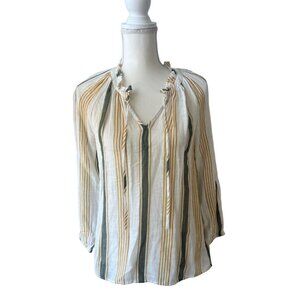 LUCKY BRAND Yellow Striped Peasant Blouse Size Small